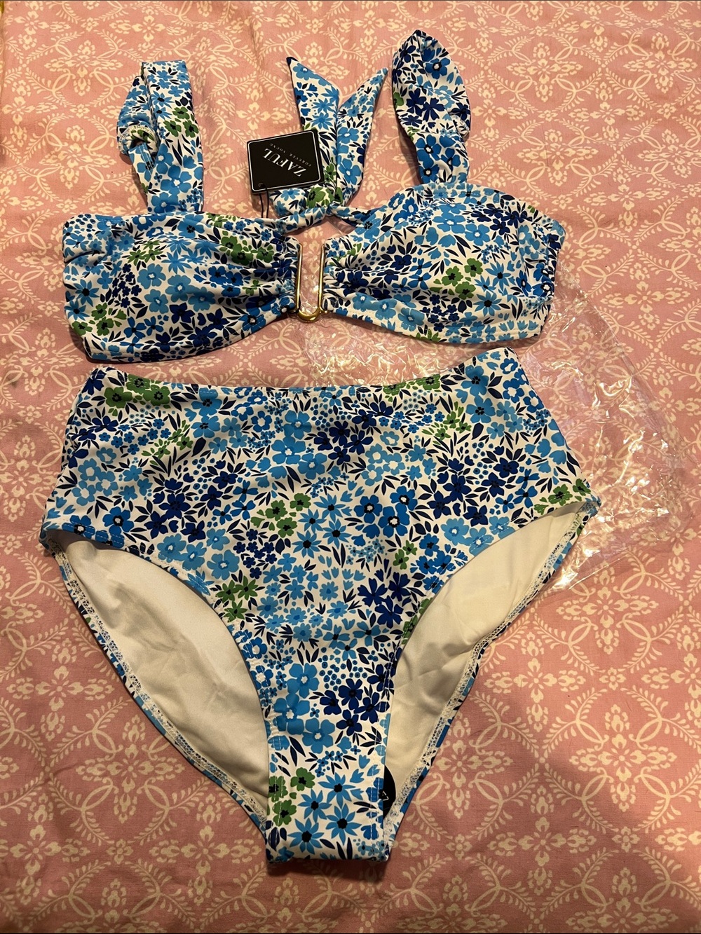 NWT Zaful Blue Floral High-Waist Bikini Set